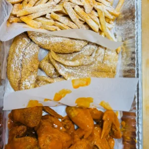 15 whole wings + 6 fish fillet + family fries + 2 liter soda